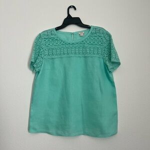 J. Crew Turquoise Cute Lace Detail Blouse, Size 12